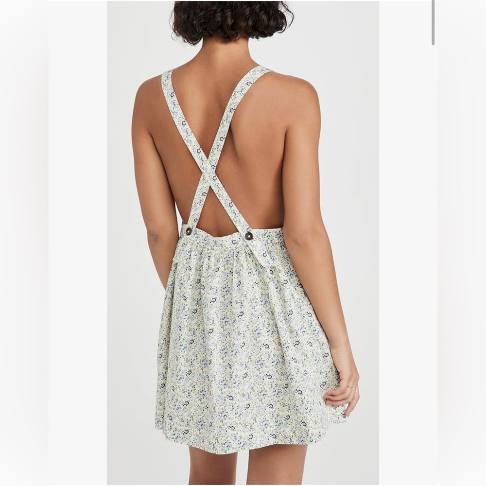 Free People Pinafore Style Dress‎ Floral Shirred Bodice Dress Size M - Picture 2 of 9
